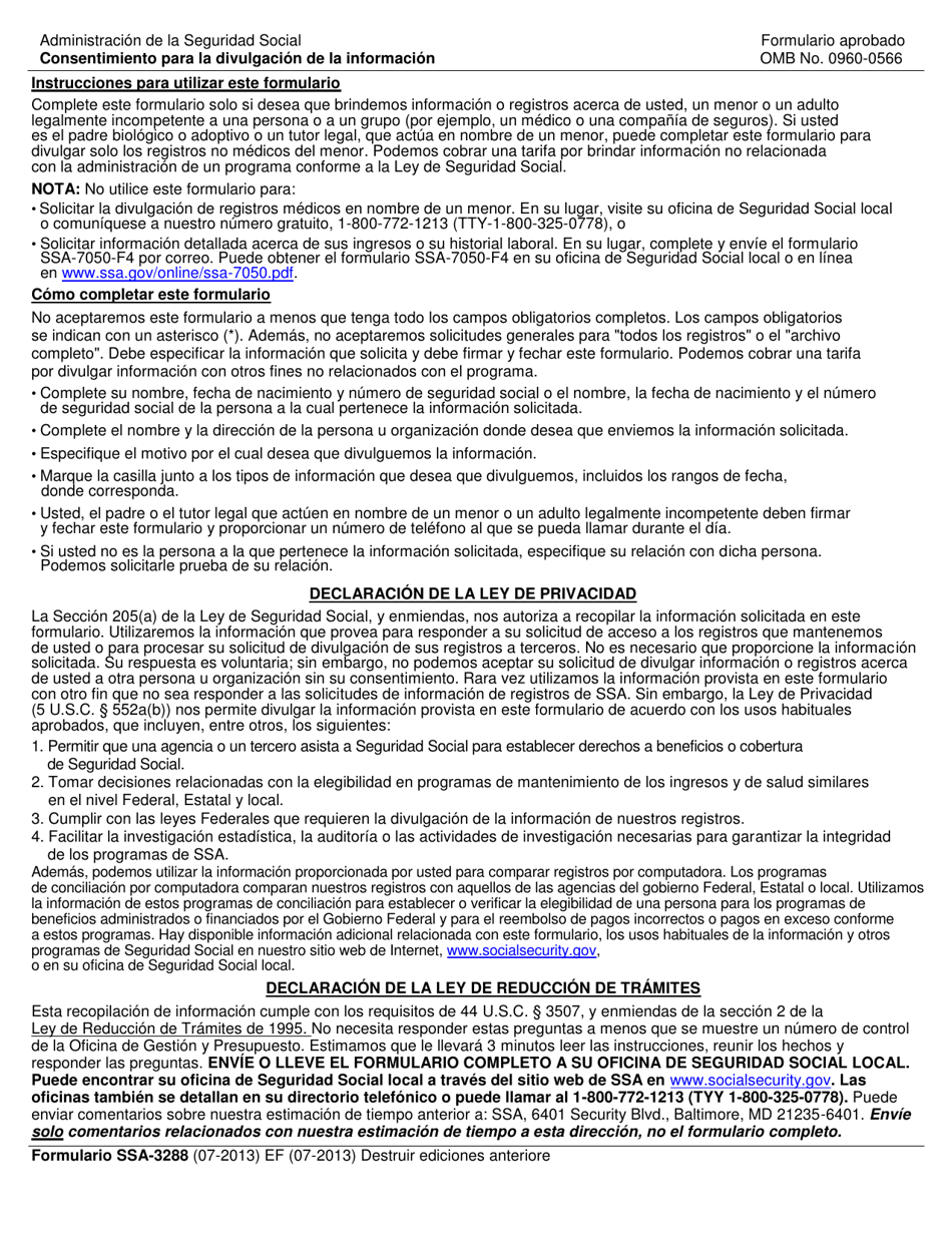 Formulario SSA-3288 - Fill Out, Sign Online and Download Fillable PDF ...