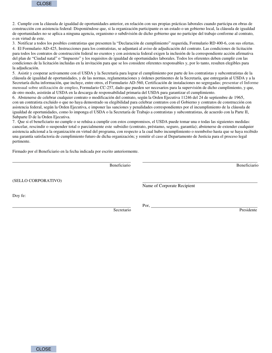 Formulario RD400-1 Acuerdo De Igualdad De Oportunidades (Spanish), Page 2