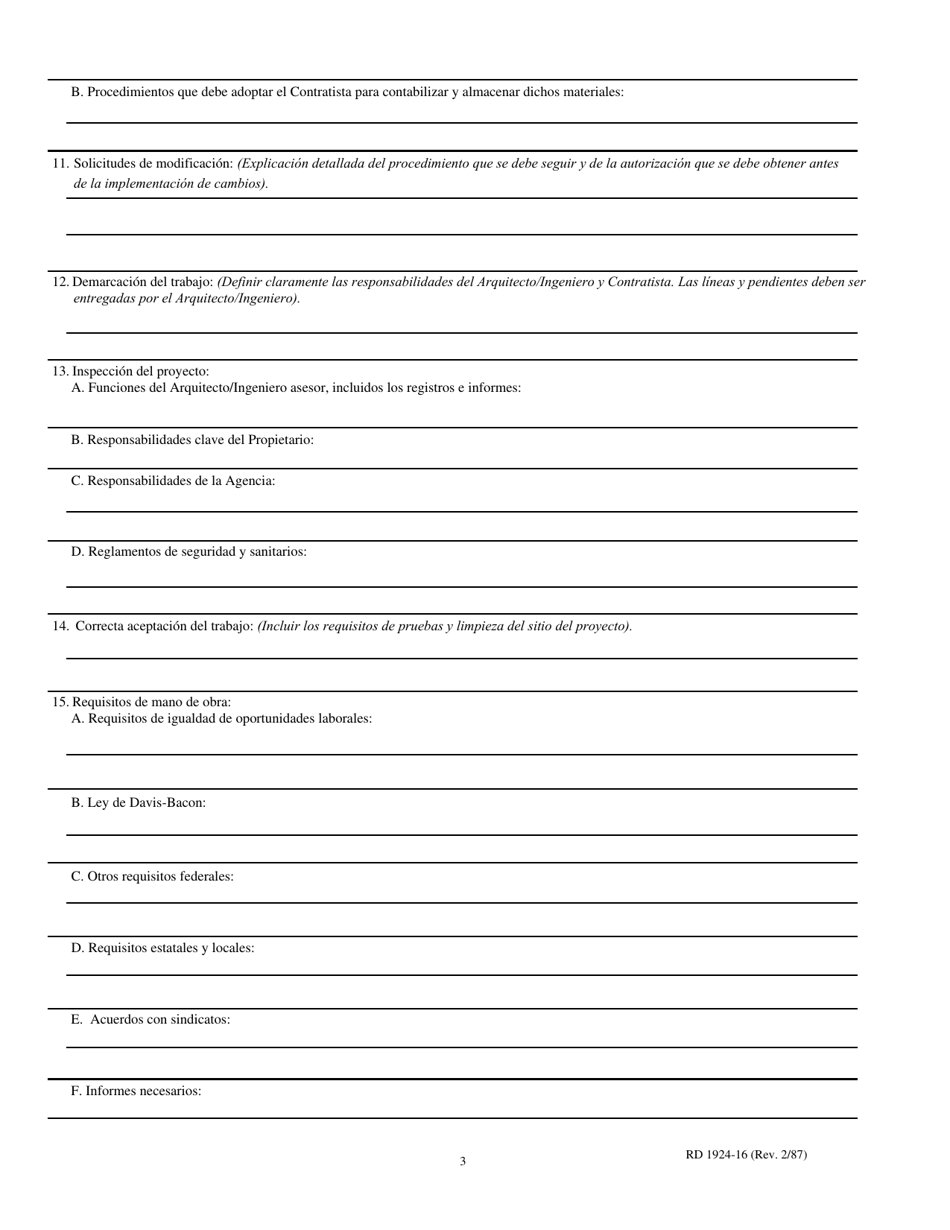 Formulario RD1924-16 Registro De Conferencia Previa a La Construccion (Spanish), Page 3