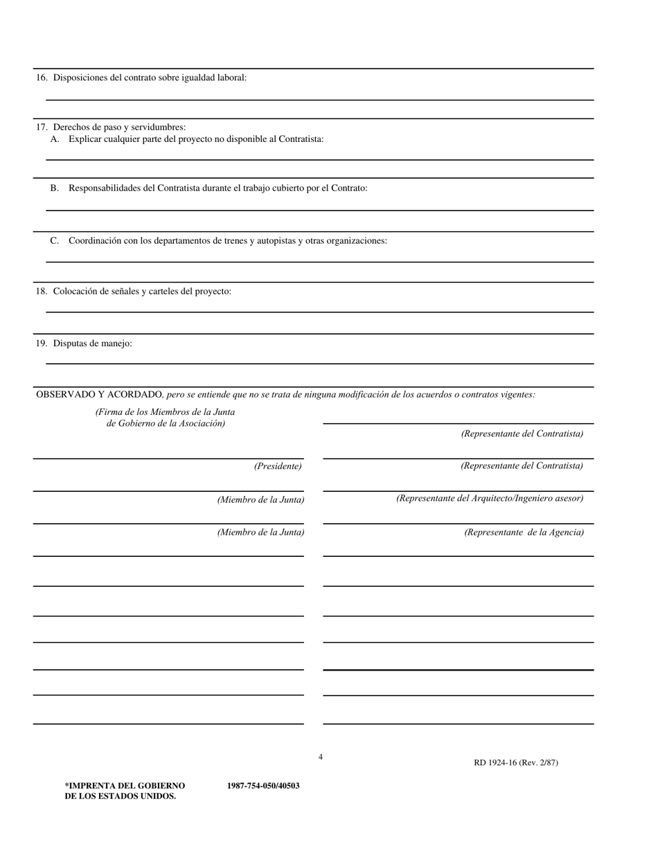 Formulario RD1924-16 Registro De Conferencia Previa a La Construccion (Spanish), Page 4