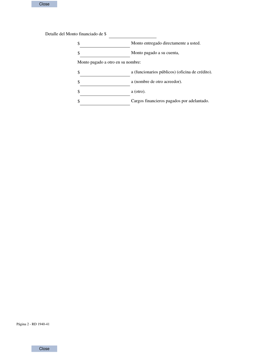 Formulario RD1940-41 Declaracion Sobre Veracidad En Los Prestamos (Spanish), Page 2