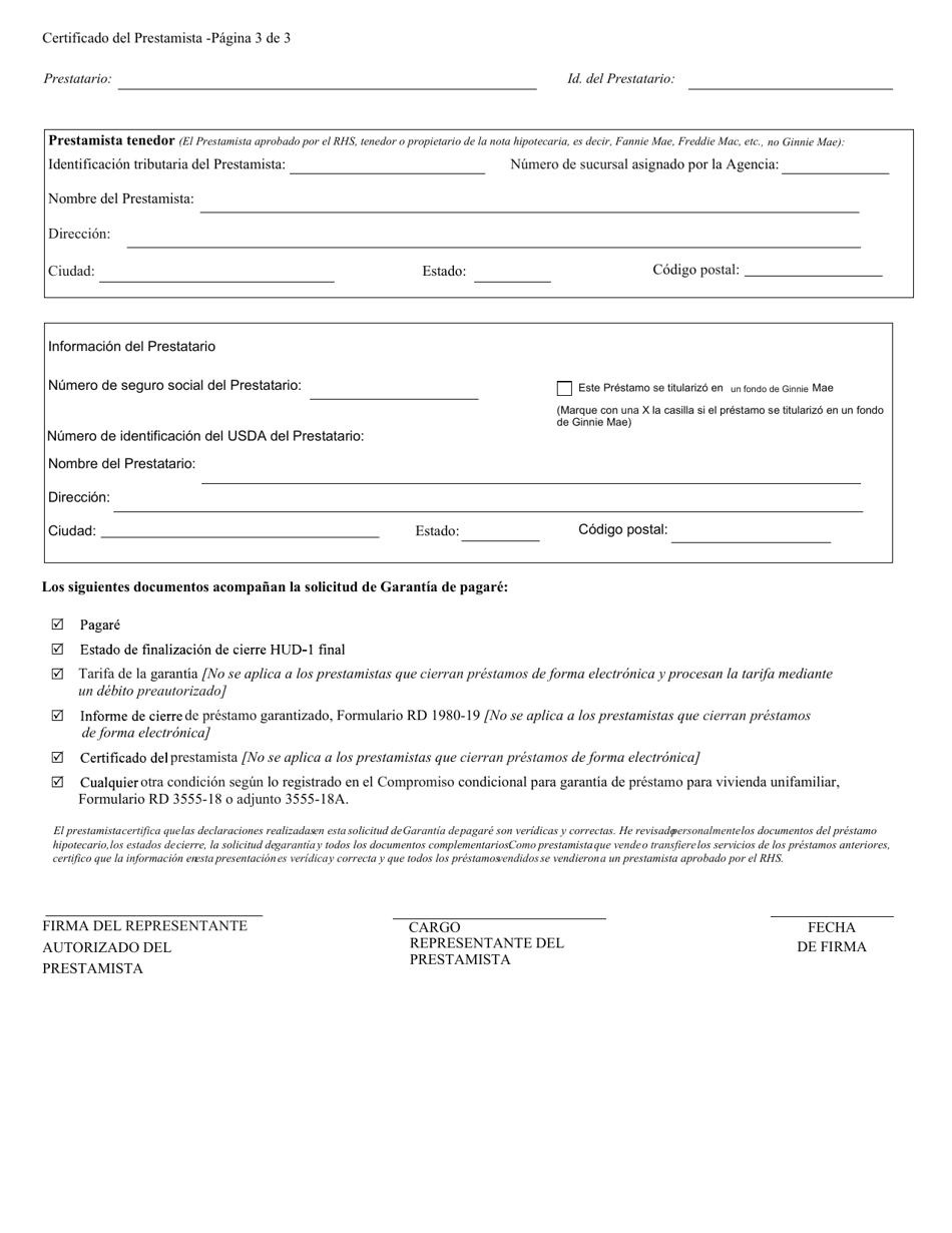 Formulario RD3555-18 Compromiso Condicional Para Garantia De Prestamo Para Vivienda Unifamiliar (Spanish), Page 4