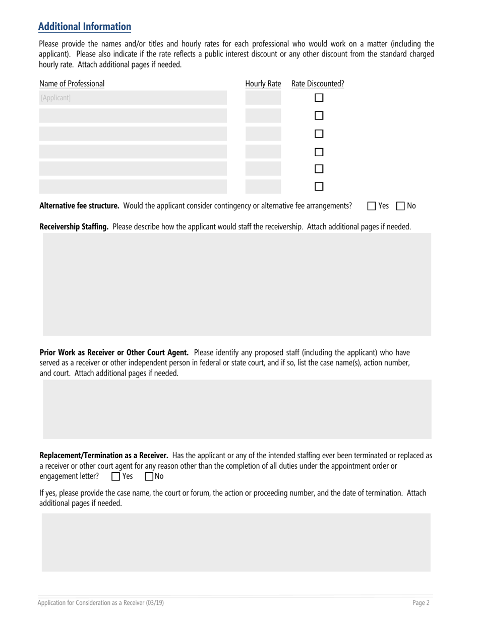 Application for Consideration as a Receiver, Page 3