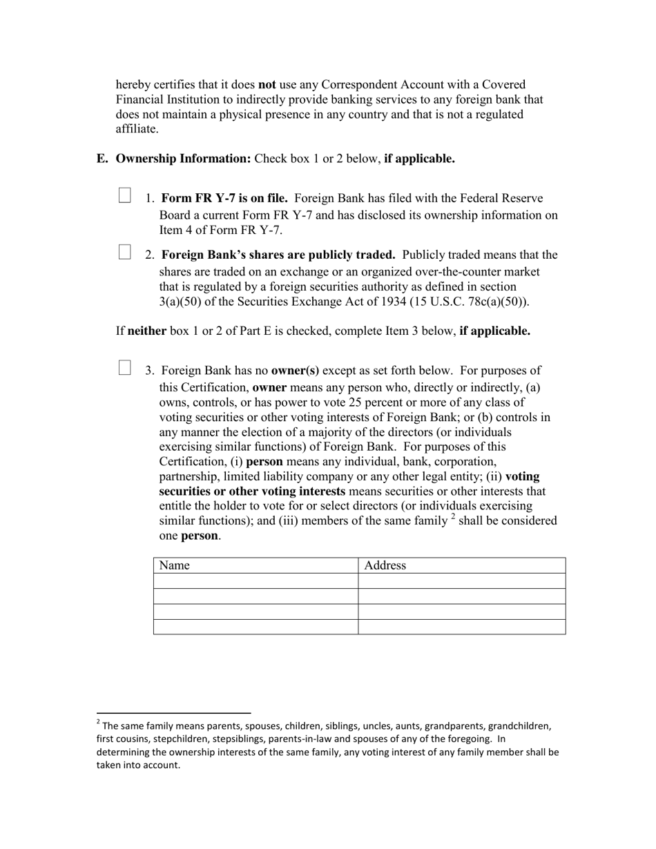 Certification Regarding Correspondent Accounts for Foreign Banks, Page 3