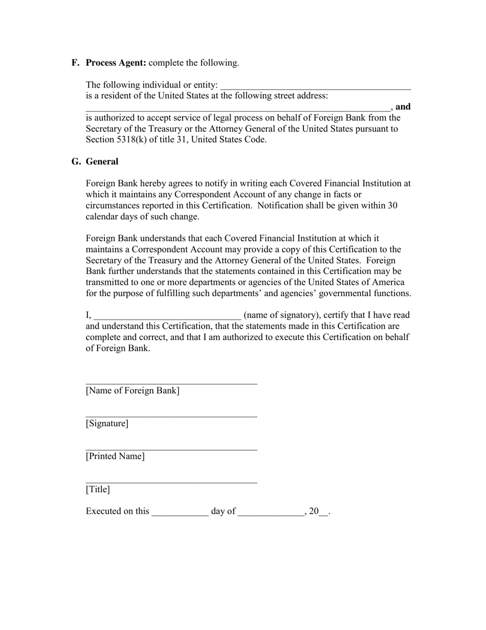 Certification Regarding Correspondent Accounts for Foreign Banks, Page 4
