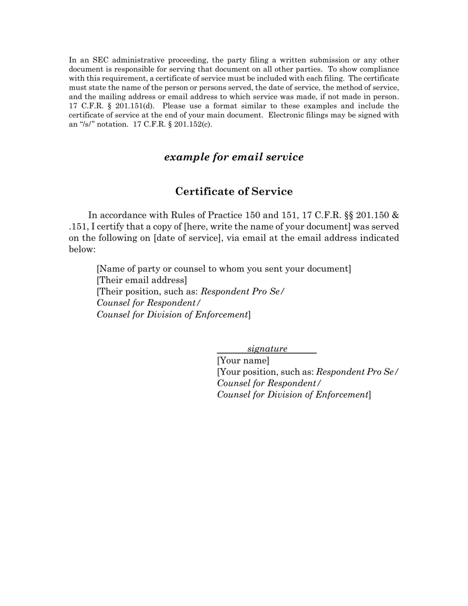 Certificate of Service Example, Page 1