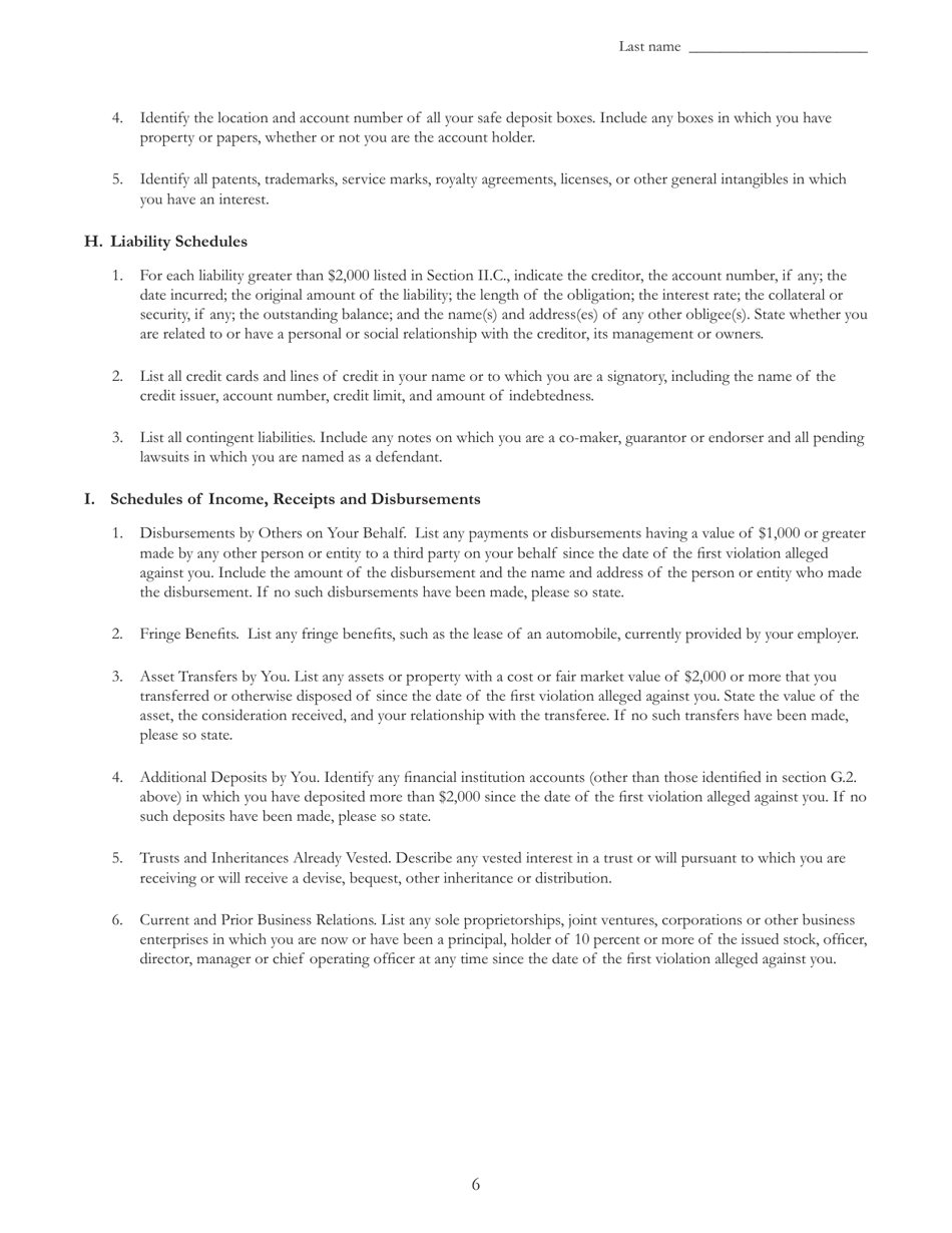 Form D-A Disclosure of Assets and Financial Information, Page 10