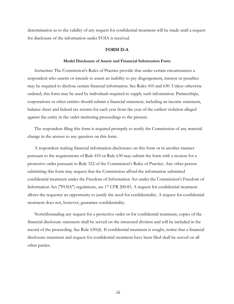 Form D-A Disclosure of Assets and Financial Information, Page 3