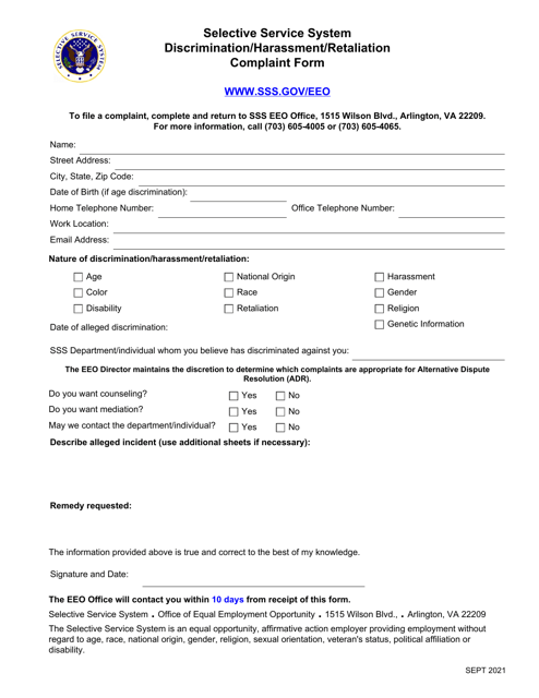 Discrimination / Harassment / Retaliation Complaint Form Download Pdf