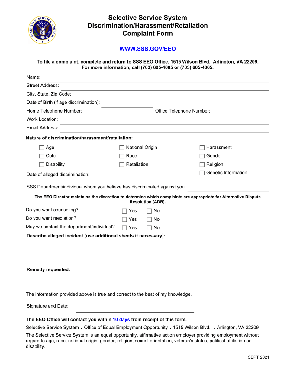 Discrimination / Harassment / Retaliation Complaint Form, Page 1