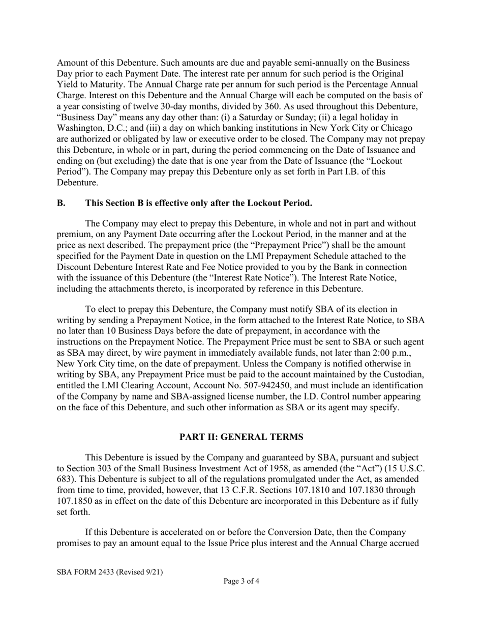 SBA Form 2433 10 Year Energy Saving Debenture Certification, Page 2