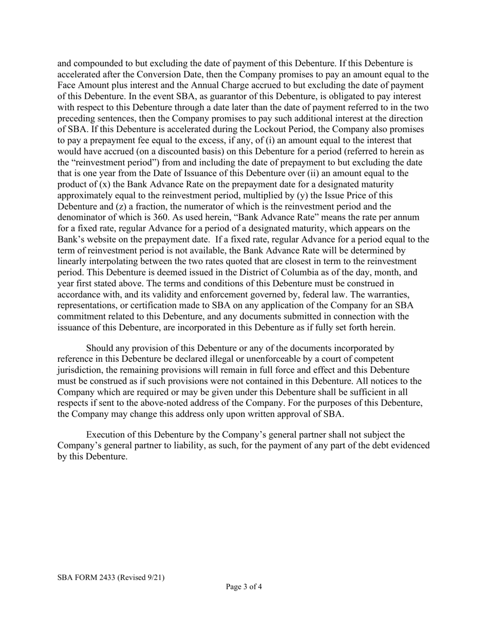 SBA Form 2433 10 Year Energy Saving Debenture Certification, Page 3