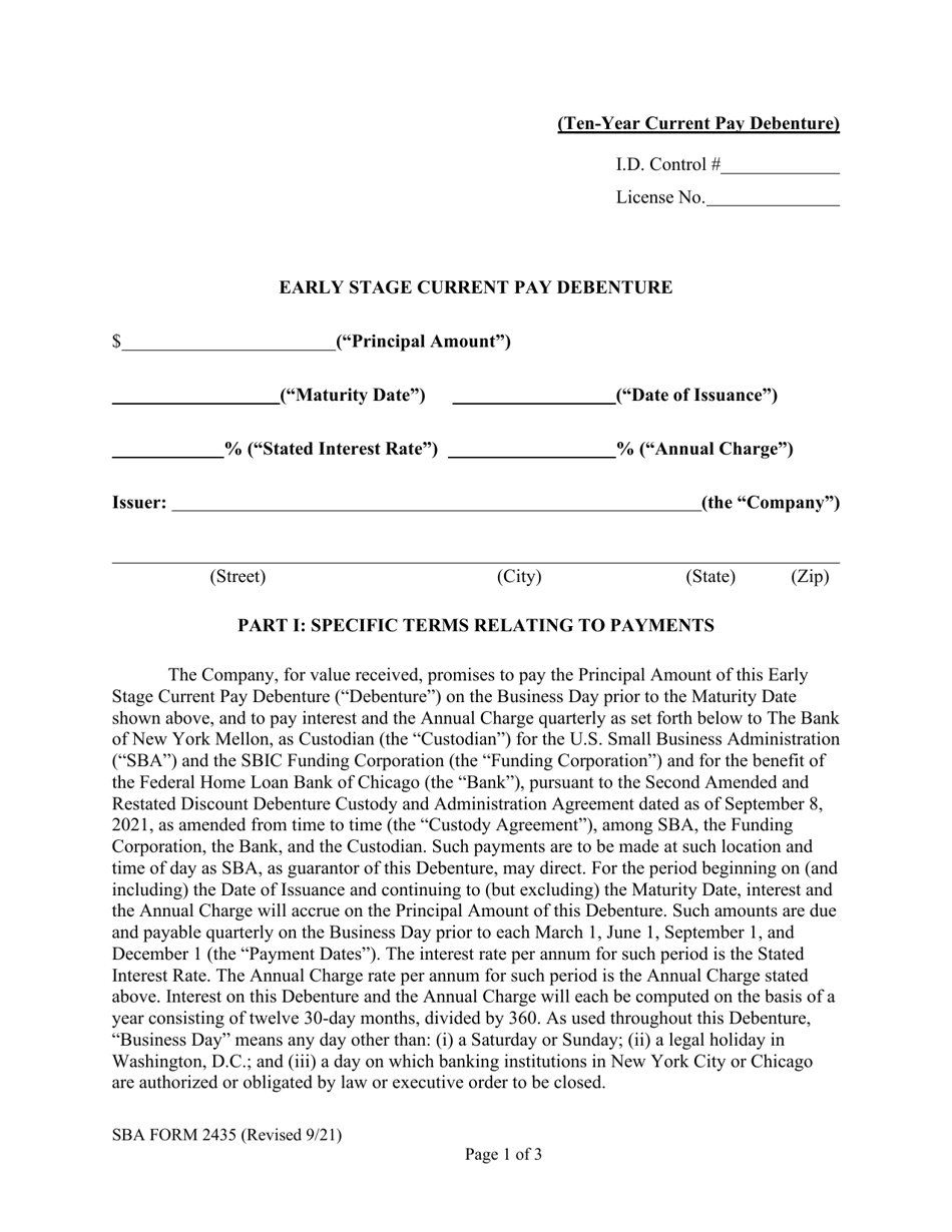 SBA Form 2435 Early Stage Current Pay Debenture, Page 1