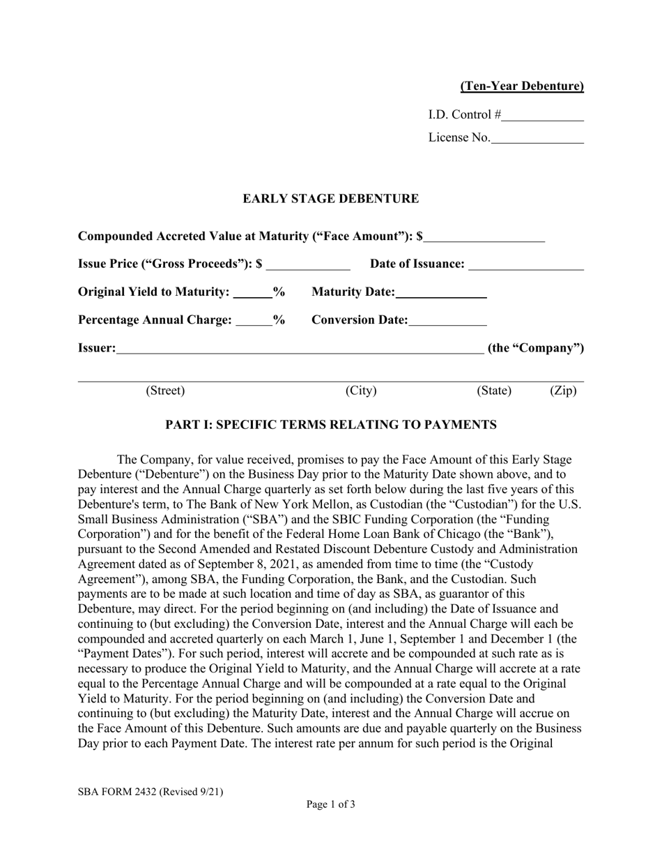 SBA Form 2432 Early Stage Debenture, Page 1