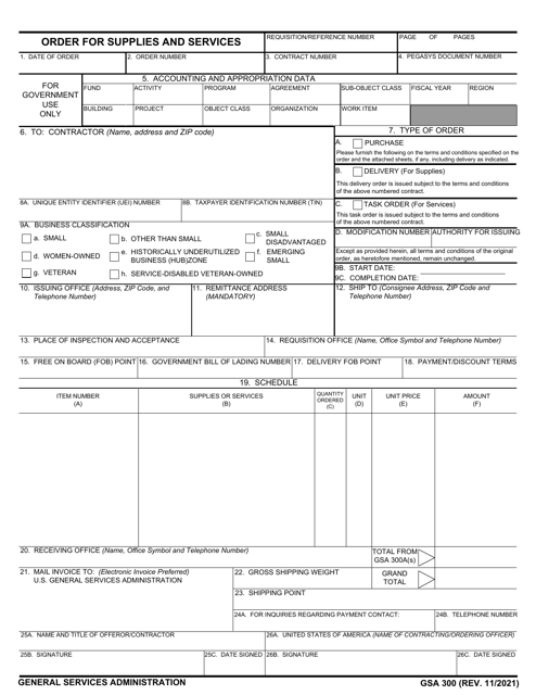 GSA Form 300 Order for Supplies and Services