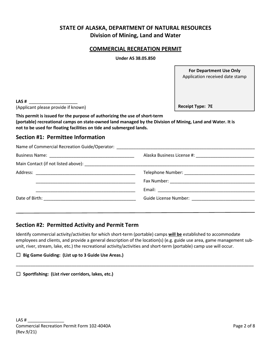 Form 102-4040A Commercial Recreation Permit - Alaska, Page 2