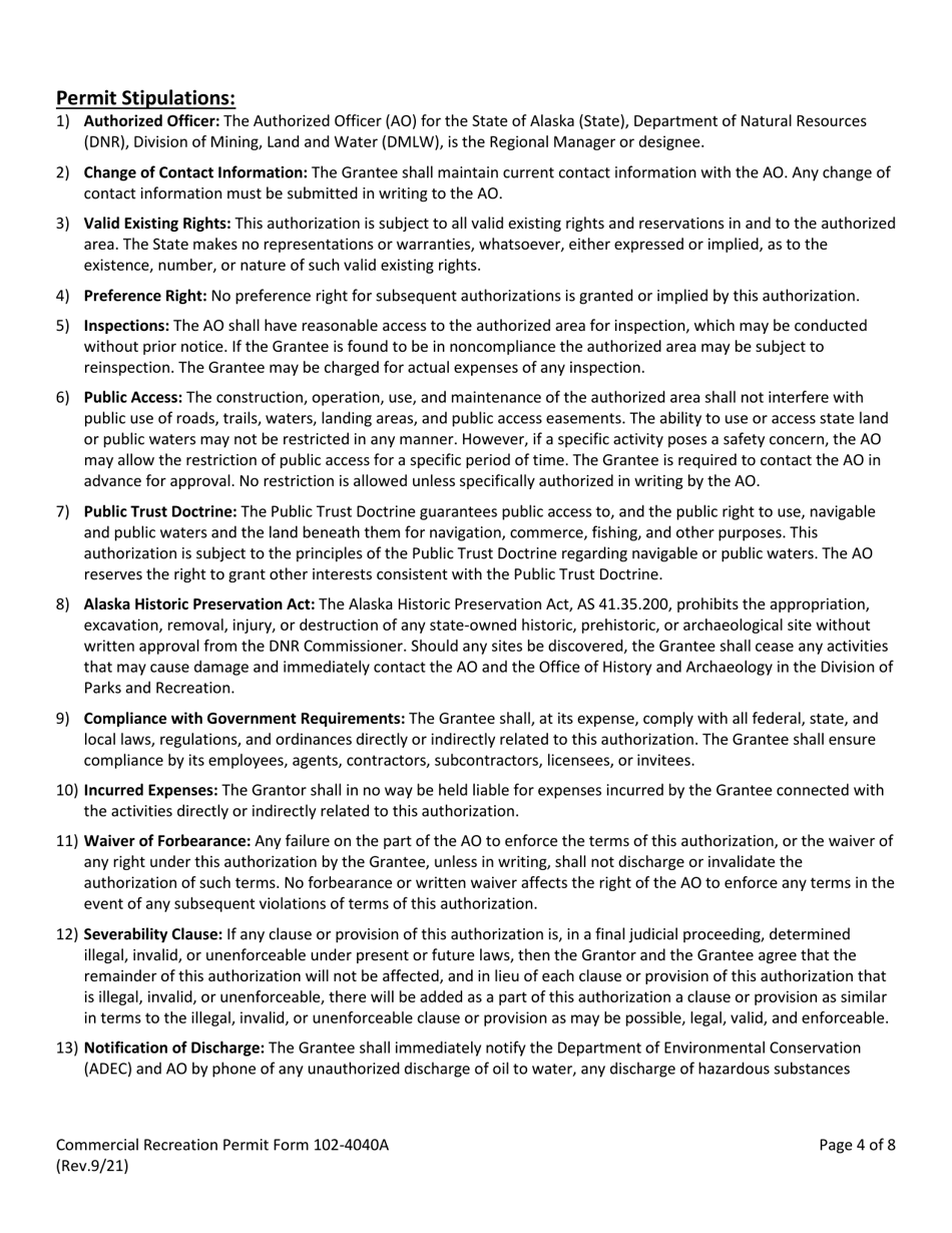 Form 102-4040A Commercial Recreation Permit - Alaska, Page 4