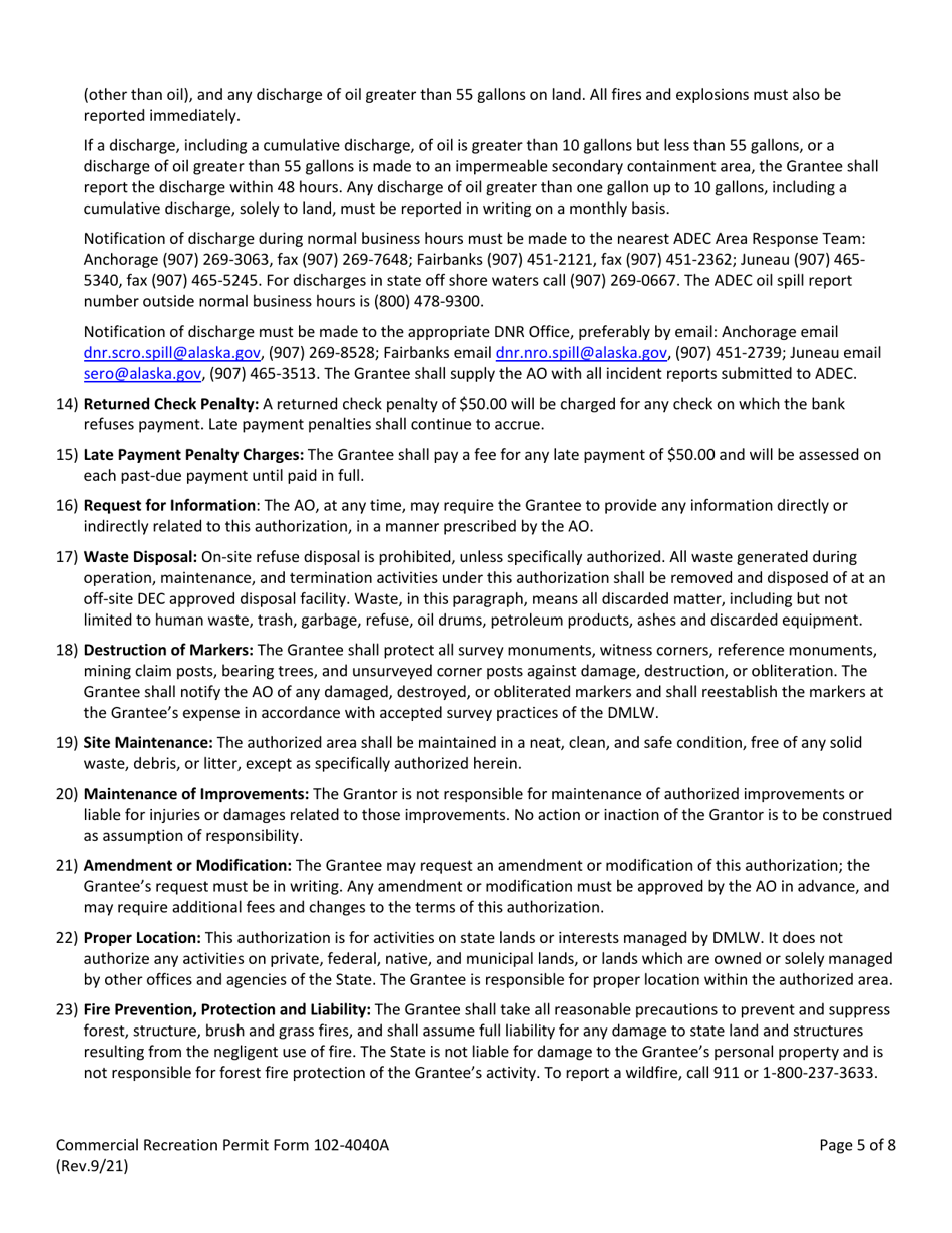 Form 102-4040A Commercial Recreation Permit - Alaska, Page 5