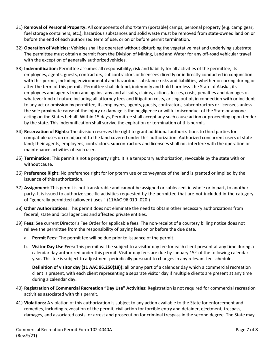 Form 102-4040A Commercial Recreation Permit - Alaska, Page 7