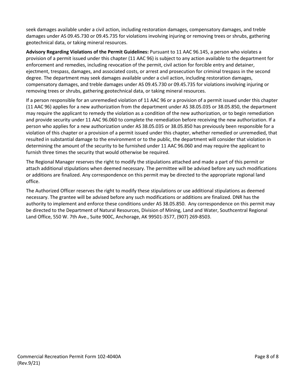 Form 102-4040A Commercial Recreation Permit - Alaska, Page 8