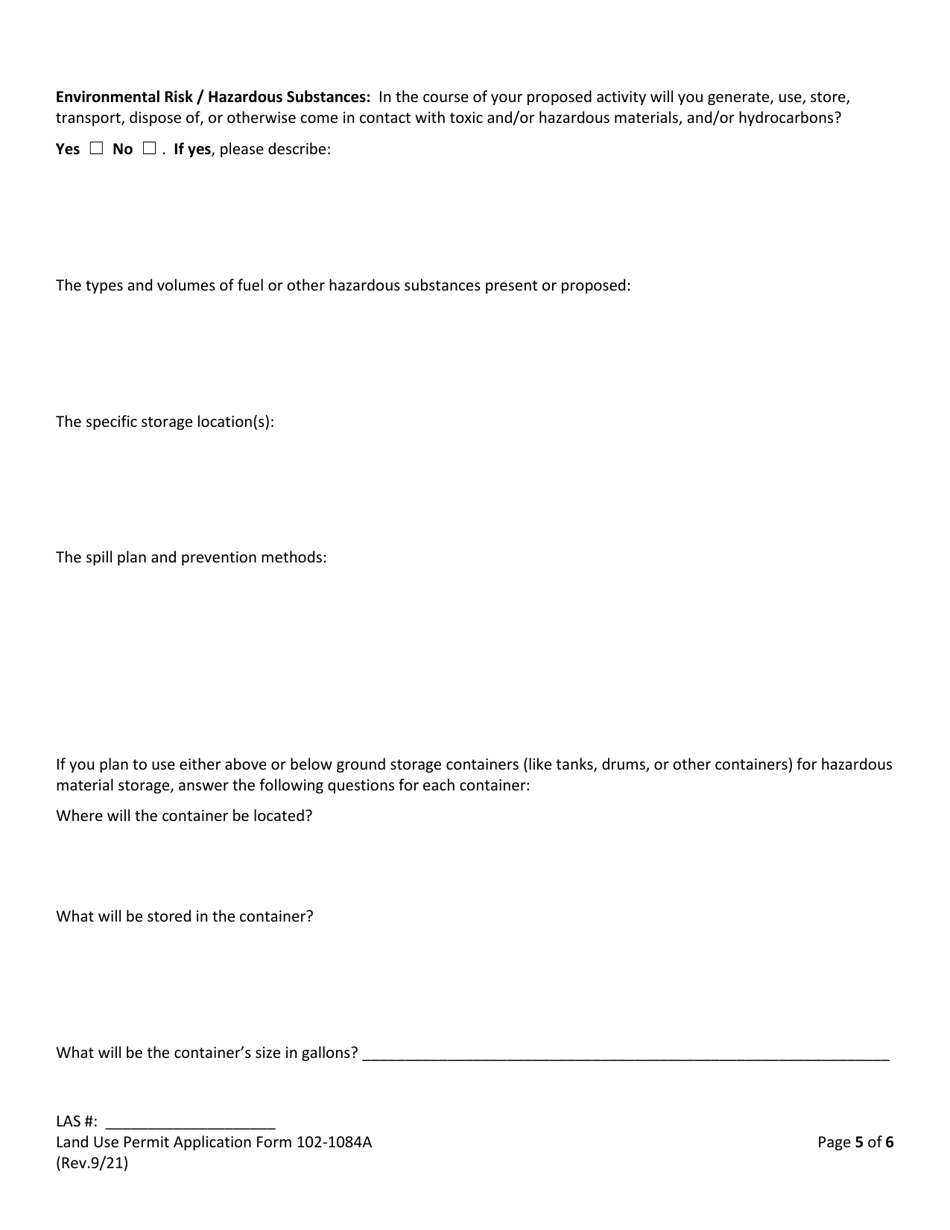 Form 102-1084A Land Use Permit Application - Alaska, Page 7