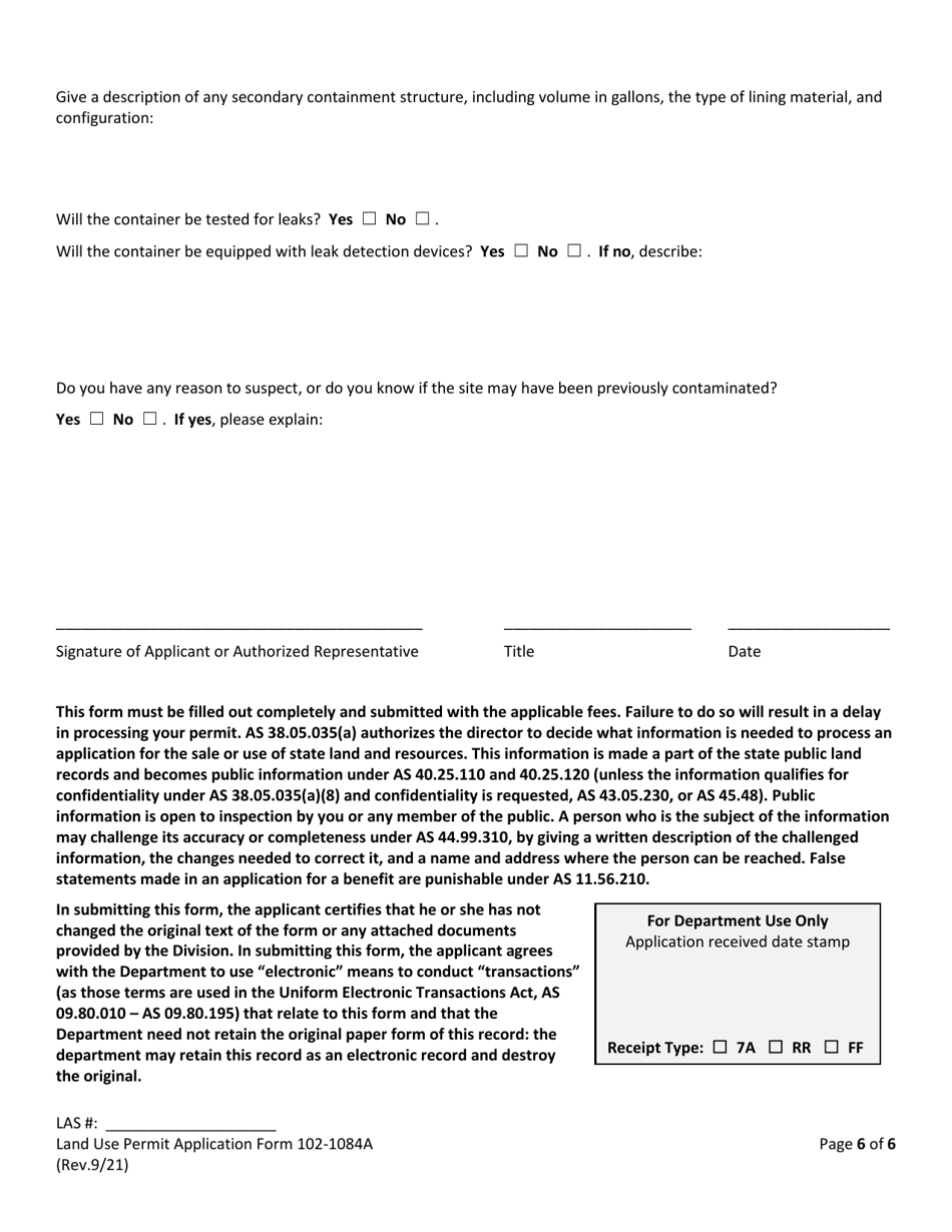 Form 102-1084A Land Use Permit Application - Alaska, Page 8