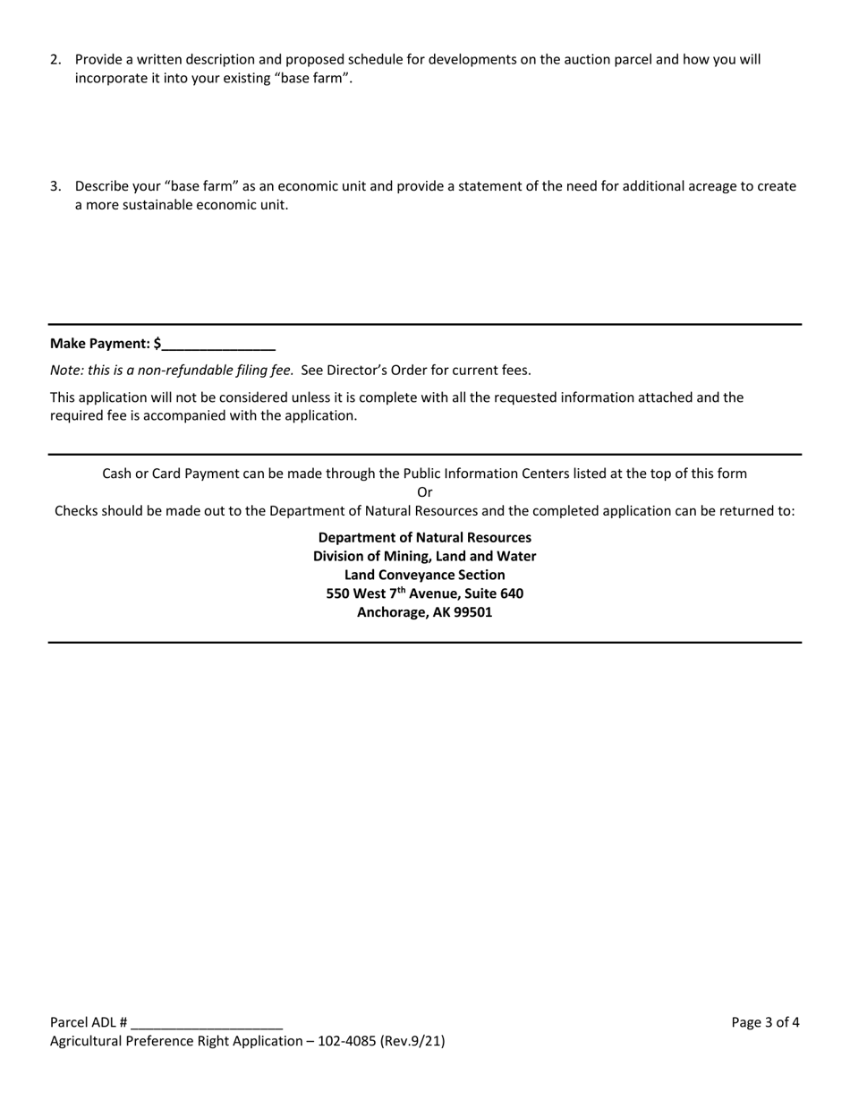 Form 102-4085 Request for Agricultural Preference Rights - Alaska, Page 3
