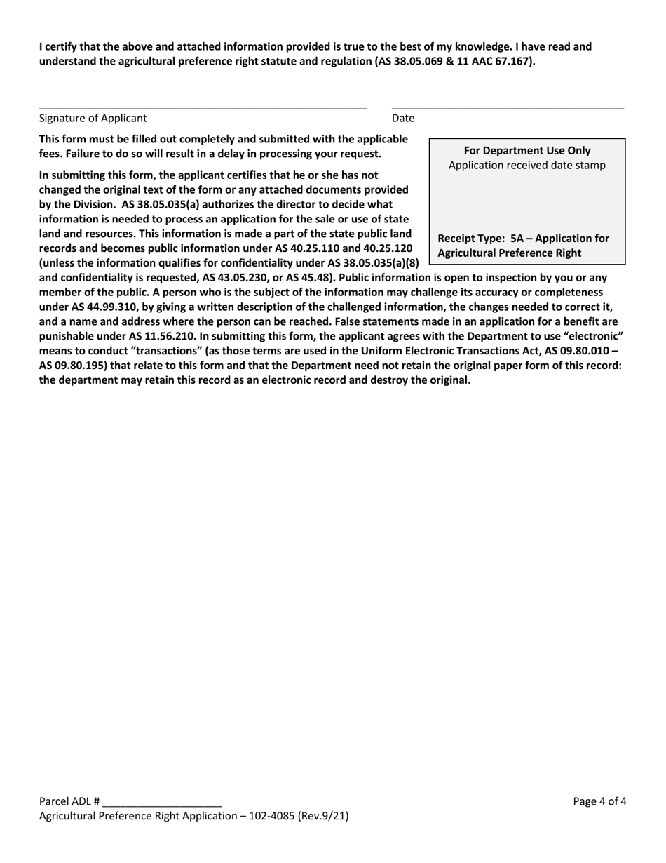 Form 102-4085 Request for Agricultural Preference Rights - Alaska, Page 4