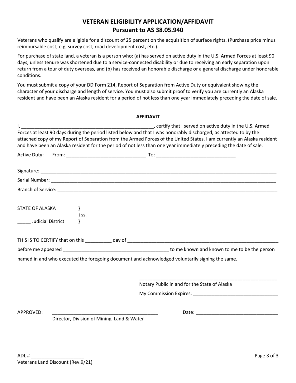 Alaska Veterans Land Discount Fill Out, Sign Online and Download PDF