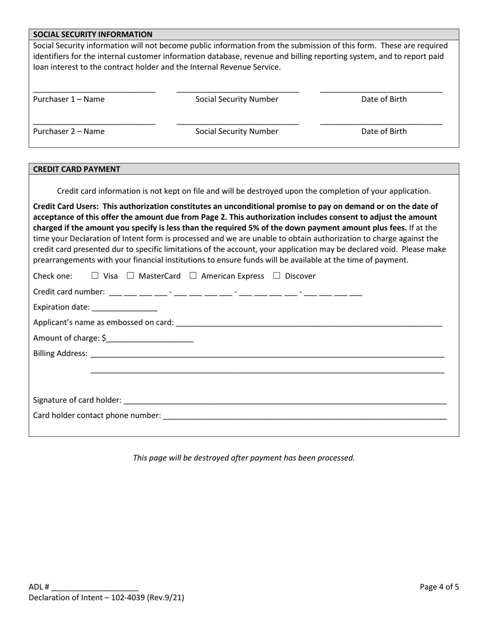 Form 102-4039 Declaration of Intent - Alaska, Page 4