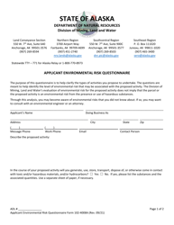 Form 102-4008A Applicant Environmental Risk Questionnaire - Alaska