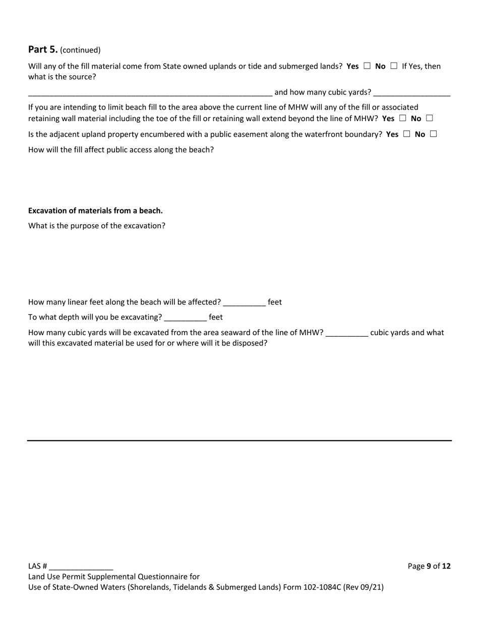 Form 102-1084C Land Use Permit Application Supplemental Questionnaire for Use of State-Owned Waters (Shorelands, Tidelands  Submerged Lands) - Alaska, Page 9
