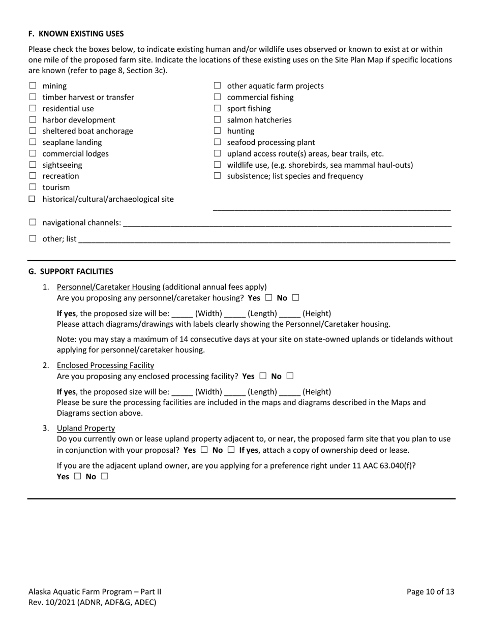 Part II Joint Agency Application - Alaska Aquatic Farm Program - Alaska, Page 10