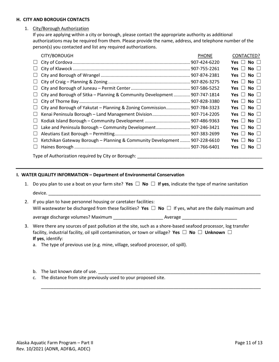 Part II Joint Agency Application - Alaska Aquatic Farm Program - Alaska, Page 11