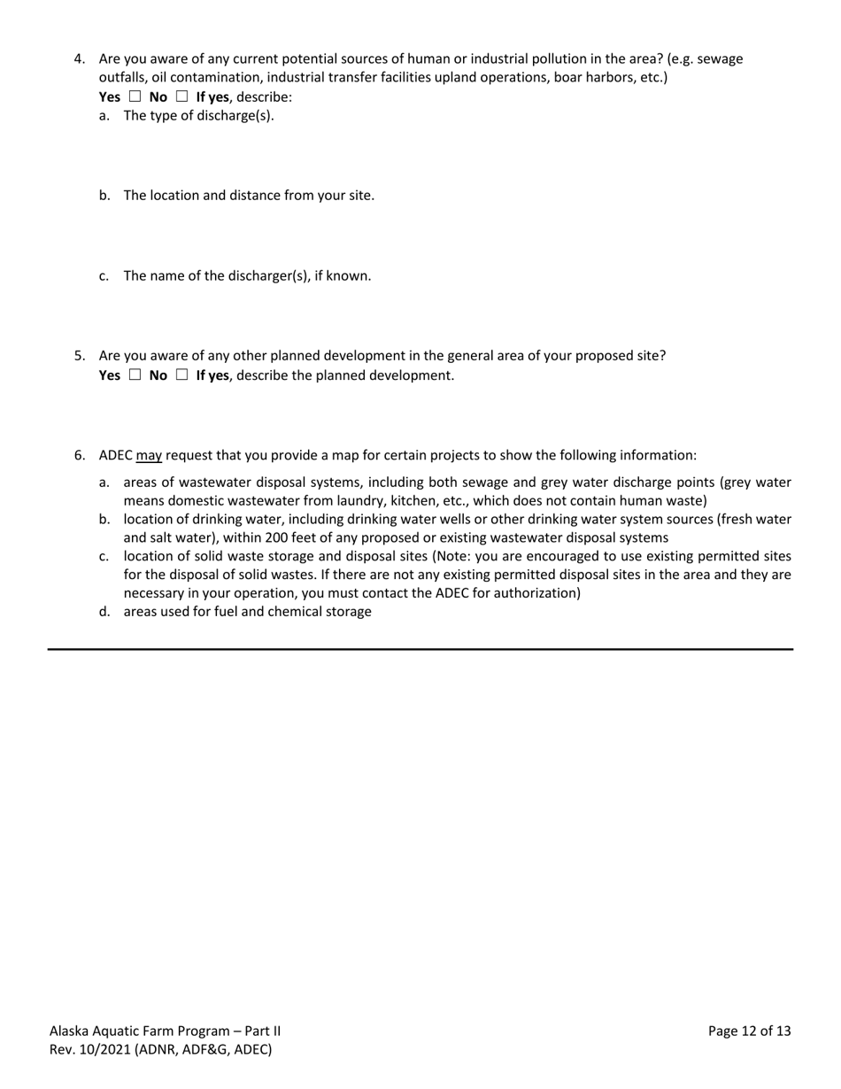 Part II Joint Agency Application - Alaska Aquatic Farm Program - Alaska, Page 12