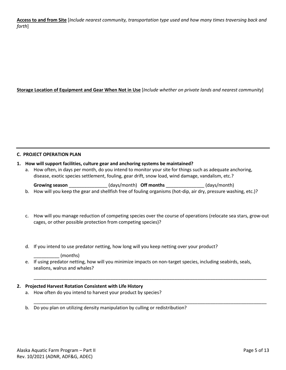 Part II Joint Agency Application - Alaska Aquatic Farm Program - Alaska, Page 5