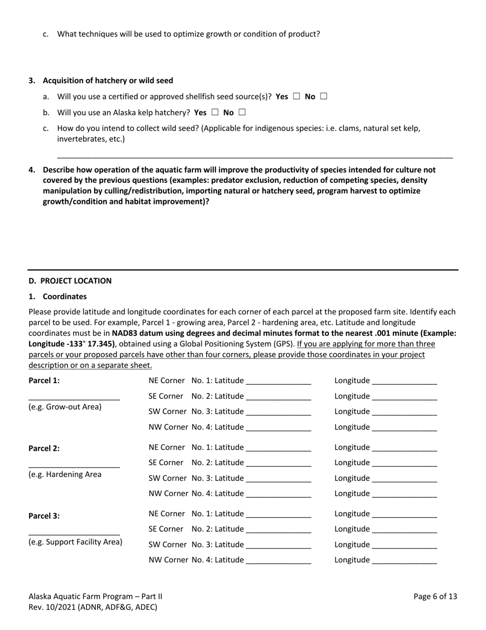 Part II Joint Agency Application - Alaska Aquatic Farm Program - Alaska, Page 6