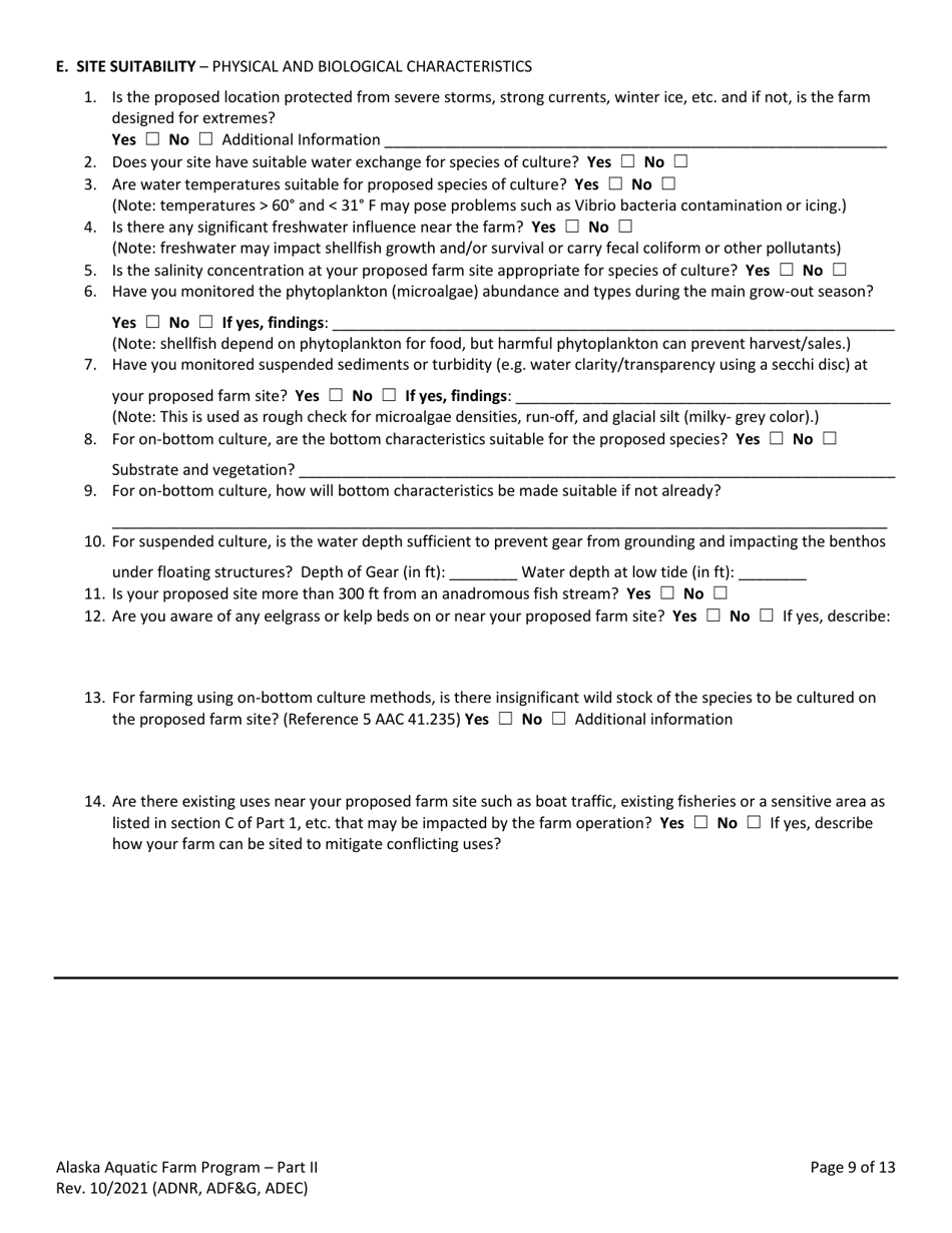 Part II Joint Agency Application - Alaska Aquatic Farm Program - Alaska, Page 9