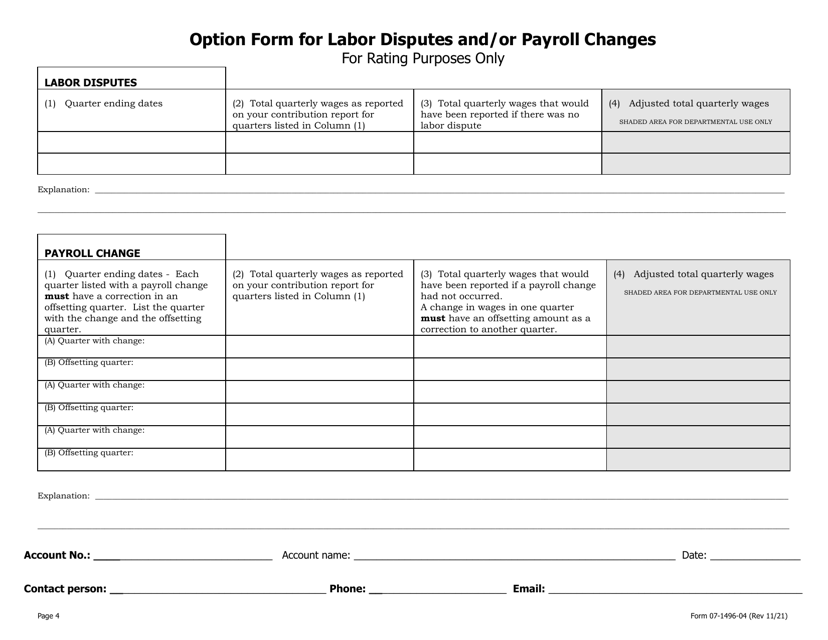Form 07-1496-04 Option Form for Labor Disputes and/or Payroll Changes - Alaska