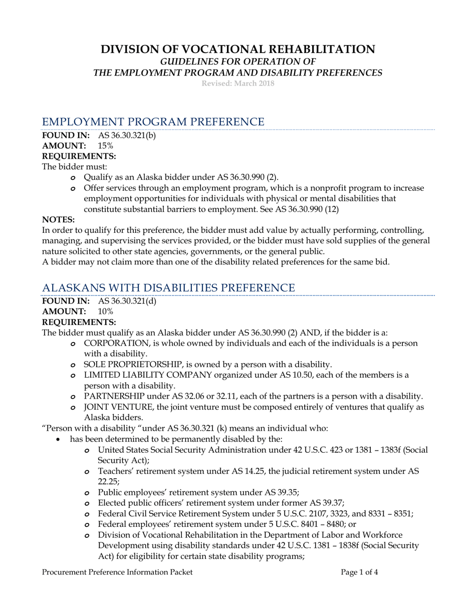 Procurement Preference Application Form - Alaska, Page 1