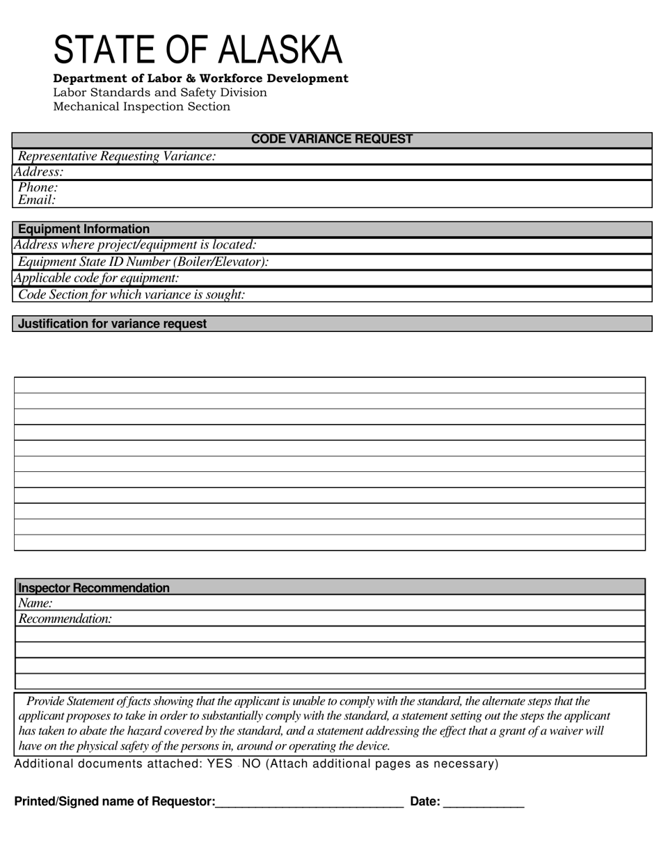 Alaska Code Variance Request - Fill Out, Sign Online and Download PDF ...