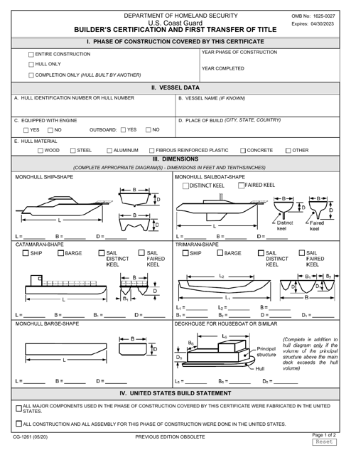 Form CG-1261  Printable Pdf
