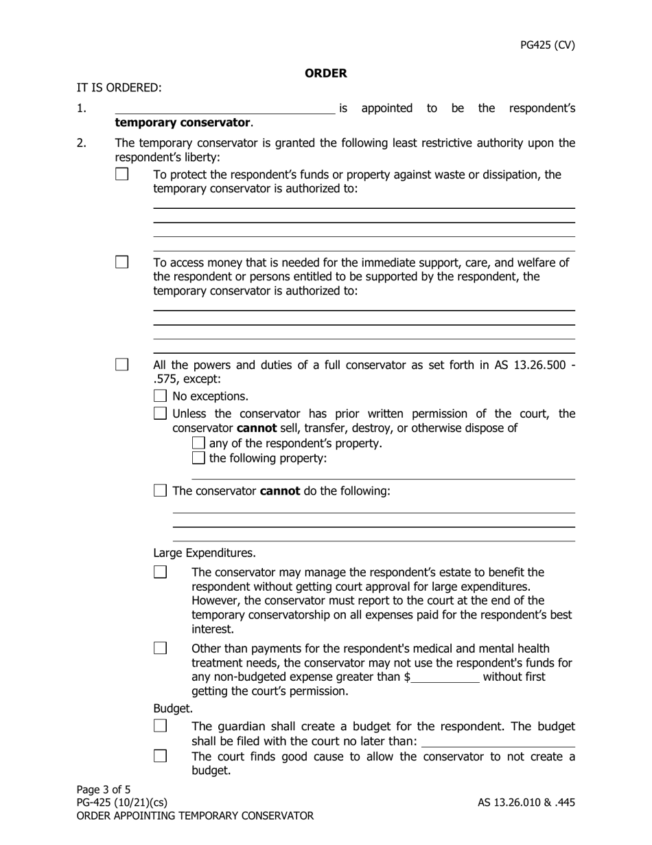 Form PG-425 Order Appointing Temporary Conservator Under as 13.26.445 - Alaska, Page 3
