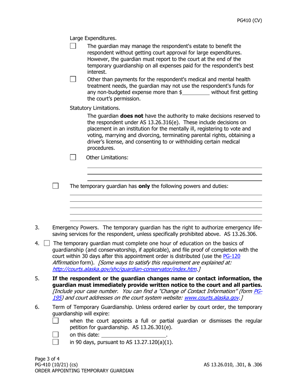 Form PG-410 Order Appointing Temporary Guardian Under as 13.26.301 - Alaska, Page 3