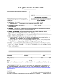 Form PG-753 Petition to Transfer Guardianship/Conservatorship out of Alaska - Alaska