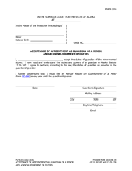 Form PG-630 &quot;Acceptance of Appointment as Guardian of a Minor and Acknowledgement of Duties&quot; - Alaska