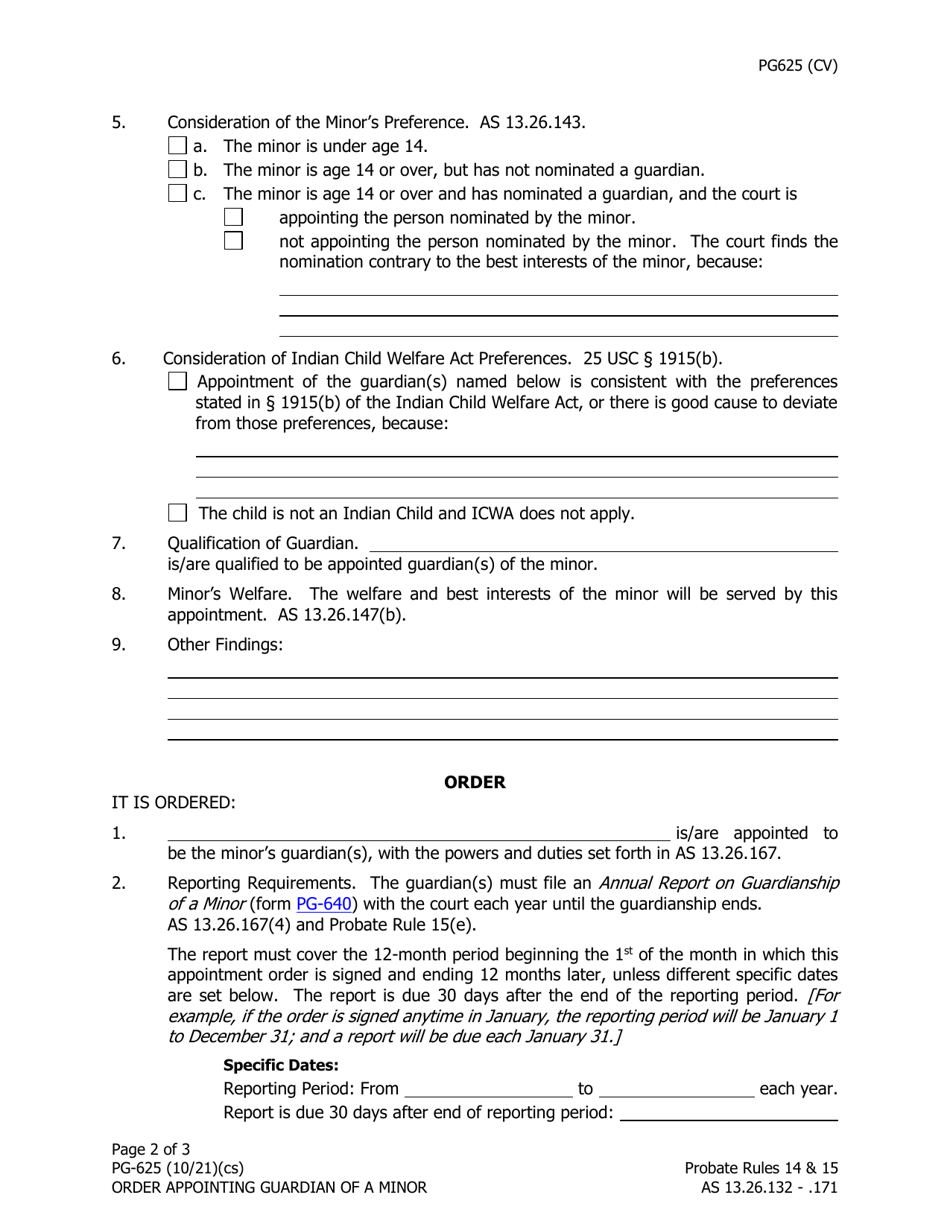 Form PG-625 Order Appointing Guardian of a Minor - Alaska, Page 2
