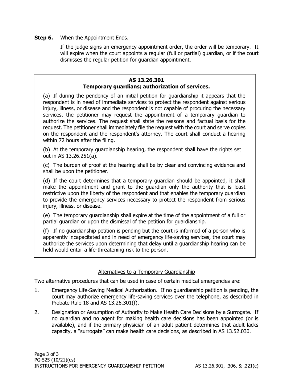Form PG-525 Instructions for Emergency Guardianship Petition - Alaska, Page 3