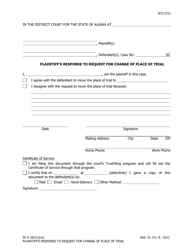 Form SC-5 &quot;Plaintiff's Response to Request for Change of Place of Trial&quot; - Alaska