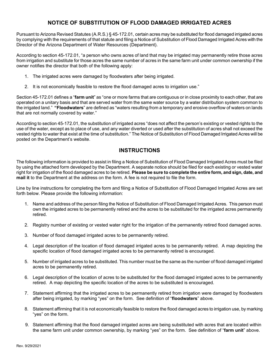 Notice of Substitution of Flood Damaged Irrigated Acres - Arizona, Page 1